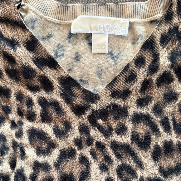 Michael Kors Brown Leopard V-Neck Sweater - Picture 2 of 2